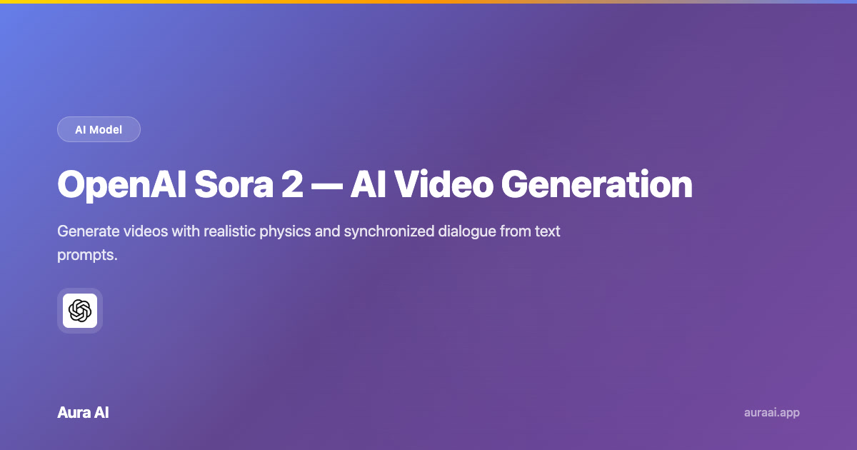 OpenAI Sora 2 — 1080p AI Video Generator with Audio | Aura AI